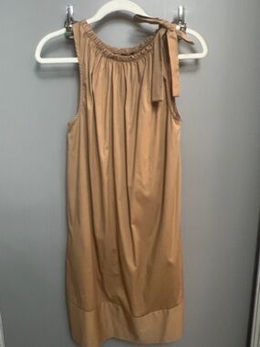 One-Shoulder Tie-Neck Shift Dress in Camel